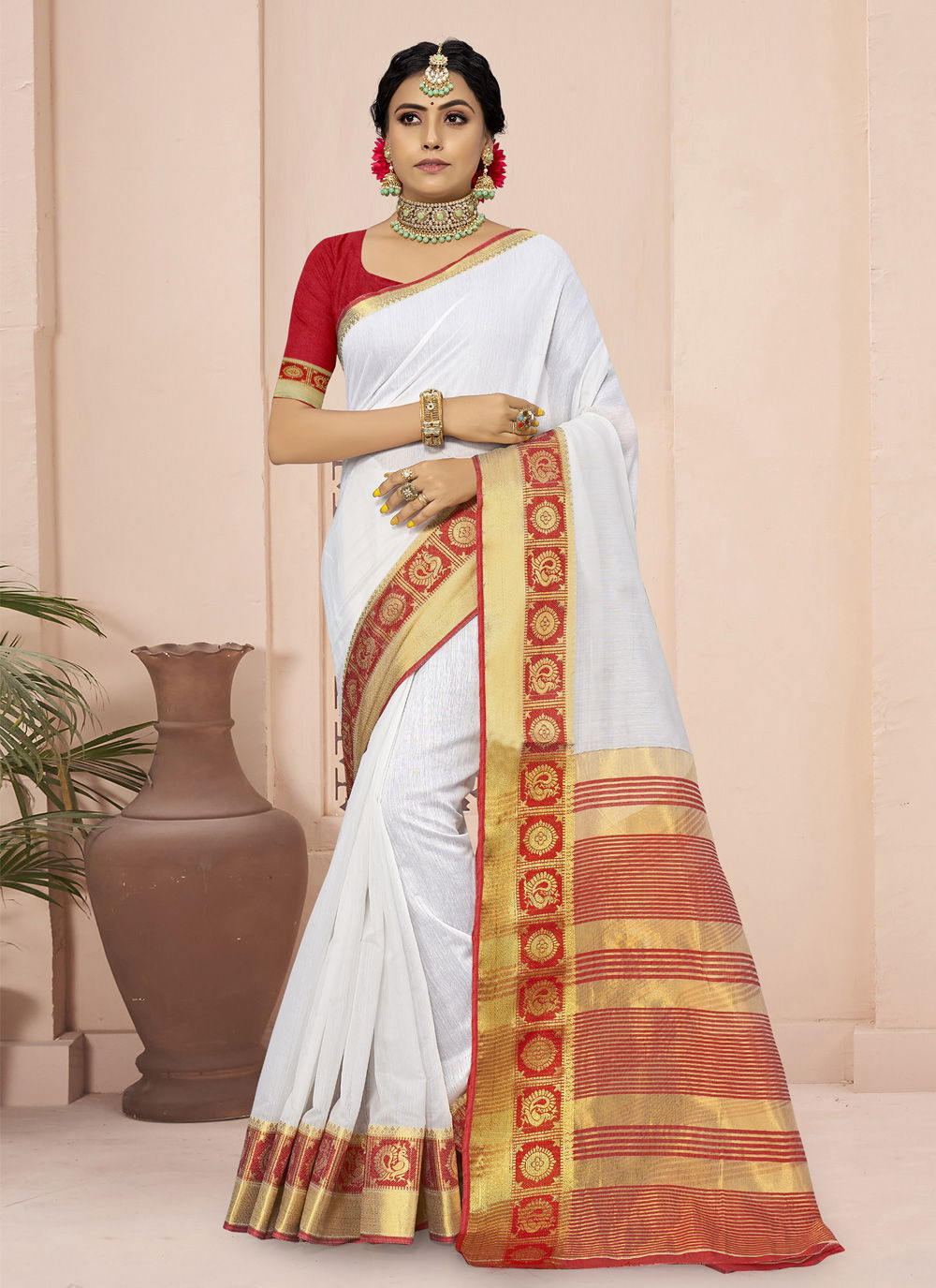 Sangam Red Chili Fancy Festive Wear Cotton Latest Saree Collection